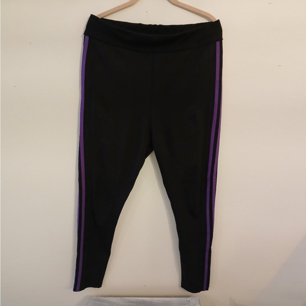 POP Fit 2X Spandex Pocketed Leggings Like-new Black w/ Purple Stripes
